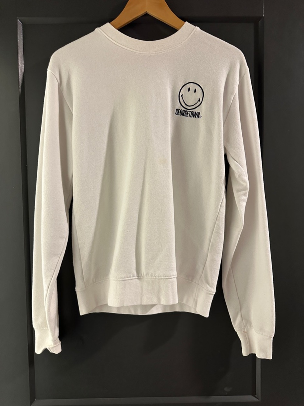 Georgetown White Crewneck Sweater with Smiley Logo
